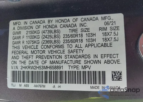 2021 Honda Cr-V Awd Ex from USA, damaged, VIN 2HKRW2H53MH658891